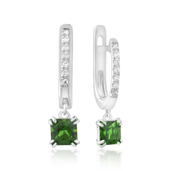 Cercei din aur alb cu cromdiopsid princess de 0.813ct si diamante de 0.057ct