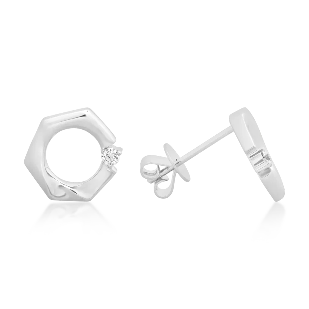 Cercei din aur alb cu diamant de 0.069ct - imagine 3