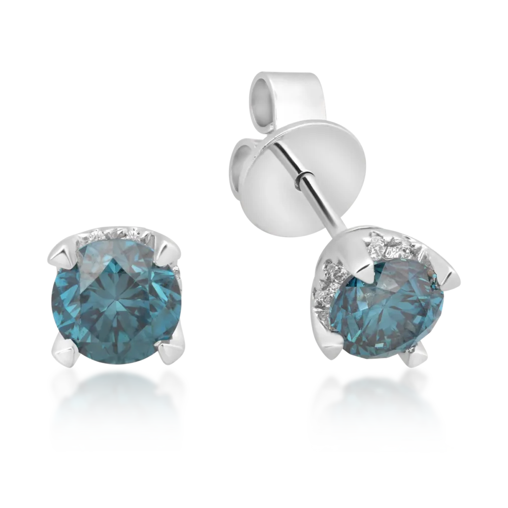 Cercei din aur alb cu diamante albastre de 0.39ct si diamante transparente 0.03ct