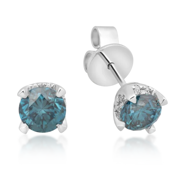 Cercei din aur alb cu diamante albastre de 0.39ct si diamante transparente 0.03ct