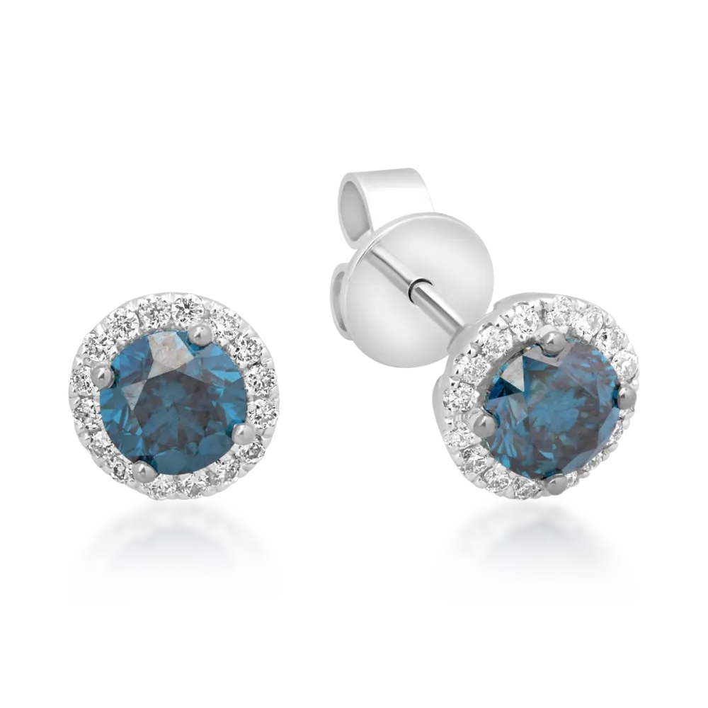 Cercei din aur alb cu diamante albastre de 0.39ct si diamante transparente 0.09ct