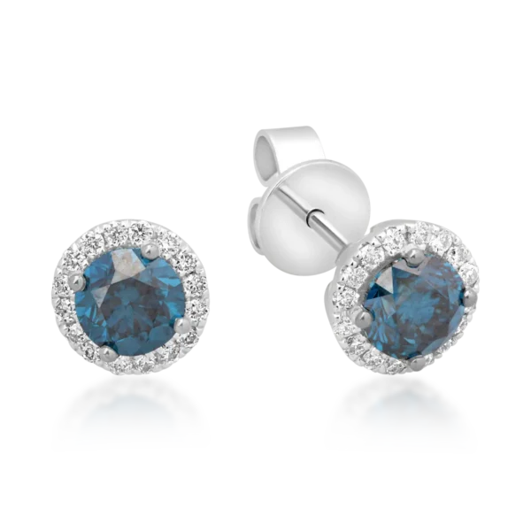 Cercei din aur alb cu diamante albastre de 0.39ct si diamante transparente 0.09ct