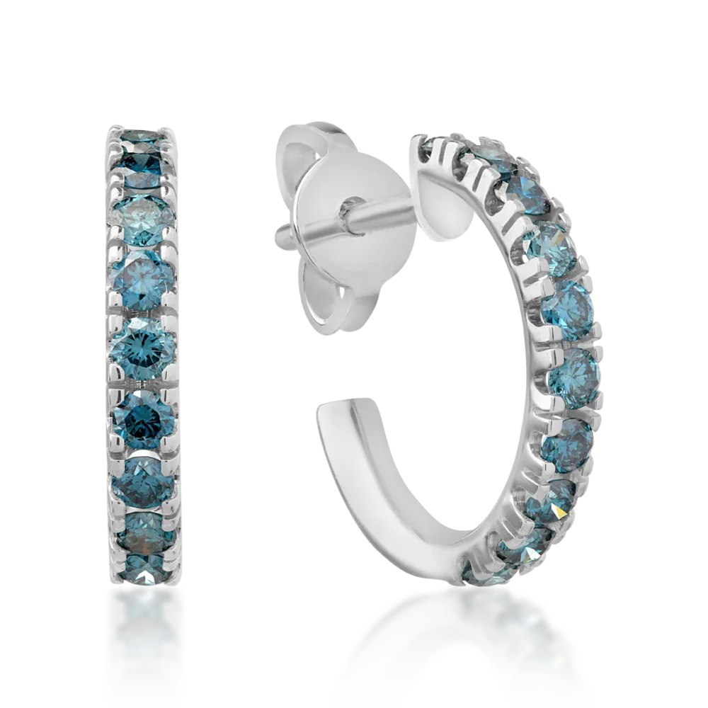 Cercei din aur alb cu diamante albastre de 0.8ct