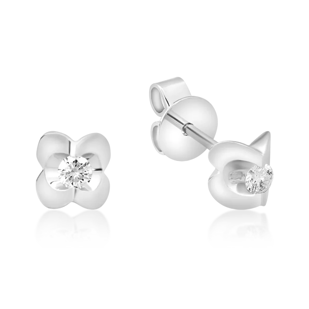 Cercei din aur alb cu diamante de 0.1ct