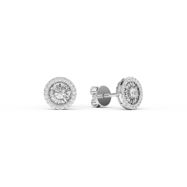 Cercei din aur alb cu diamante baguette si rotunde de 0.37ct