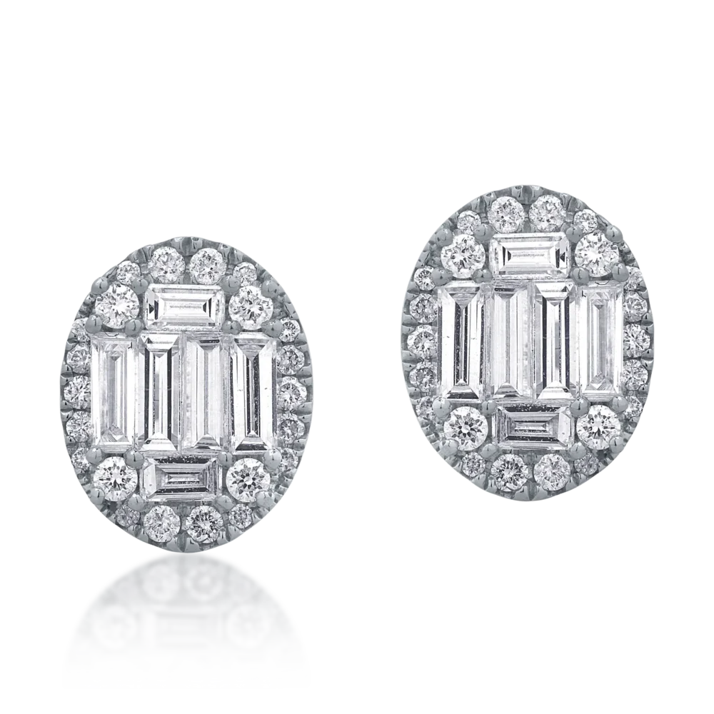 Cercei din aur alb cu diamante baguette si rotunde de 0.3ct - imagine 2