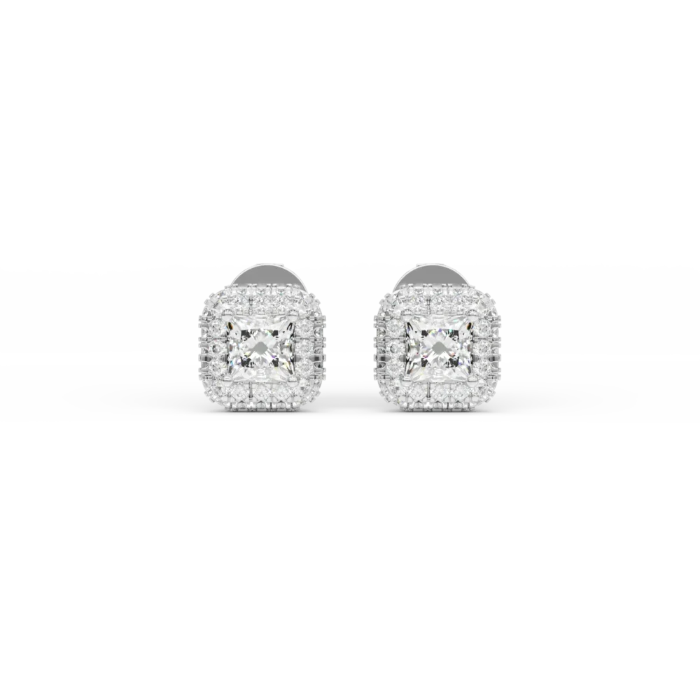 Cercei din aur alb cu diamante princess si rotunde de 0.41ct - imagine 2