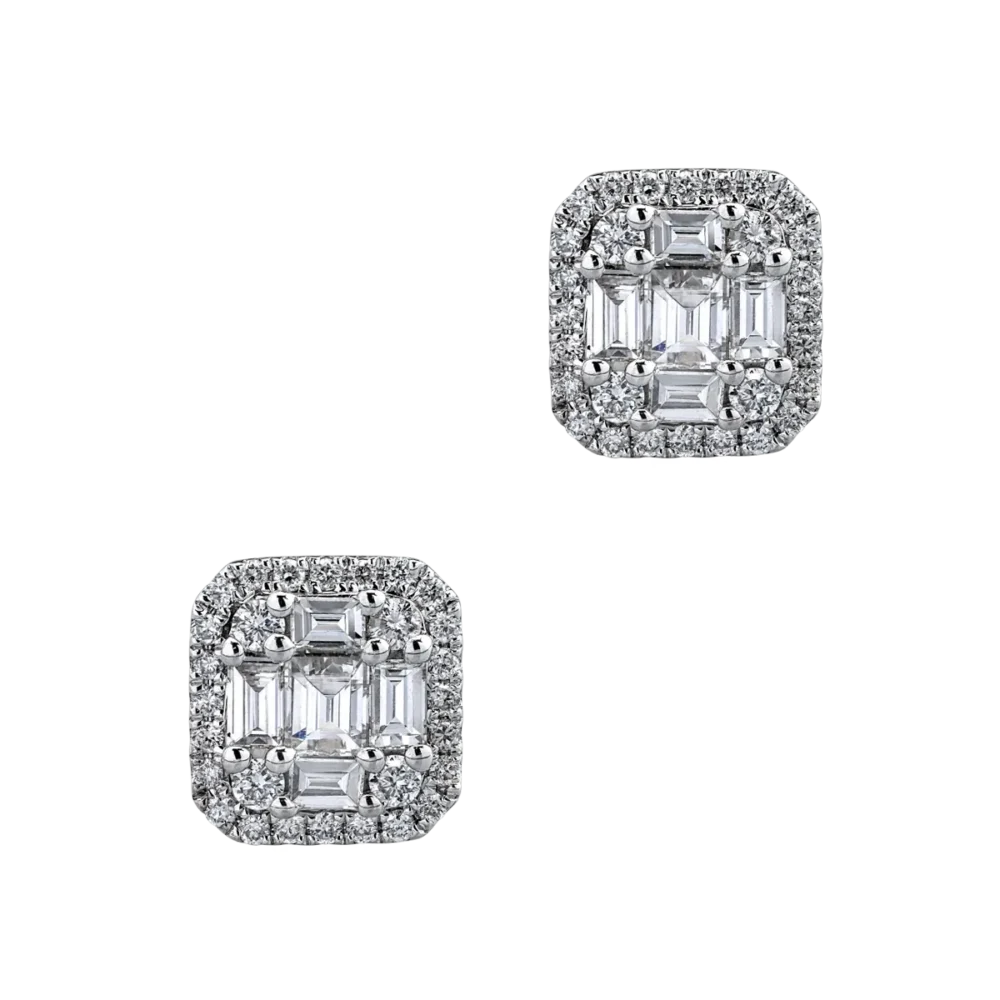 Cercei din aur alb cu diamante baguette si rotunde de 0.55ct - imagine 2