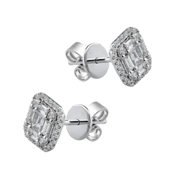 Cercei din aur alb cu diamante baguette si rotunde de 0.55ct