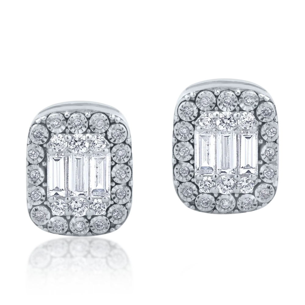 Cercei din aur alb cu diamante baguette si rotunde de 0.58ct - imagine 2