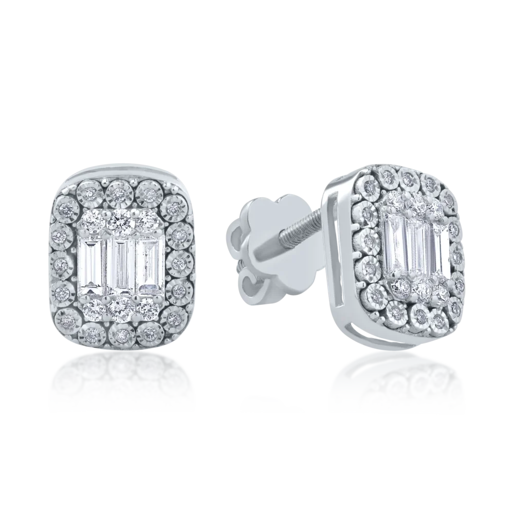 Cercei din aur alb cu diamante baguette si rotunde de 0.58ct