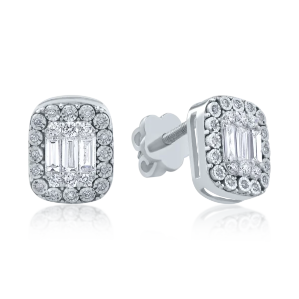 Cercei din aur alb cu diamante baguette si rotunde de 0.58ct