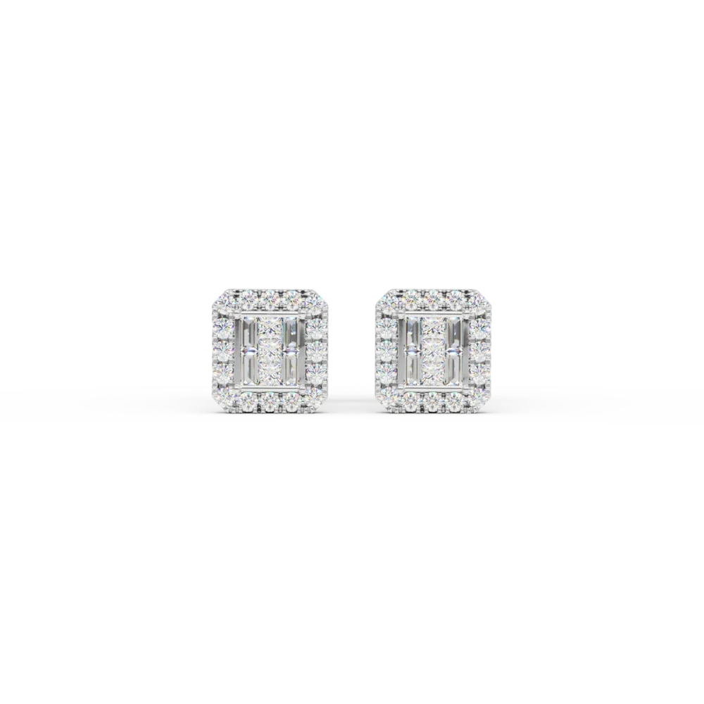 Cercei din aur alb cu diamante princess,baguette si rotunde de 0.59ct - imagine 2