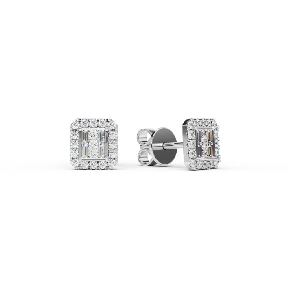 Cercei din aur alb cu diamante princess,baguette si rotunde de 0.59ct