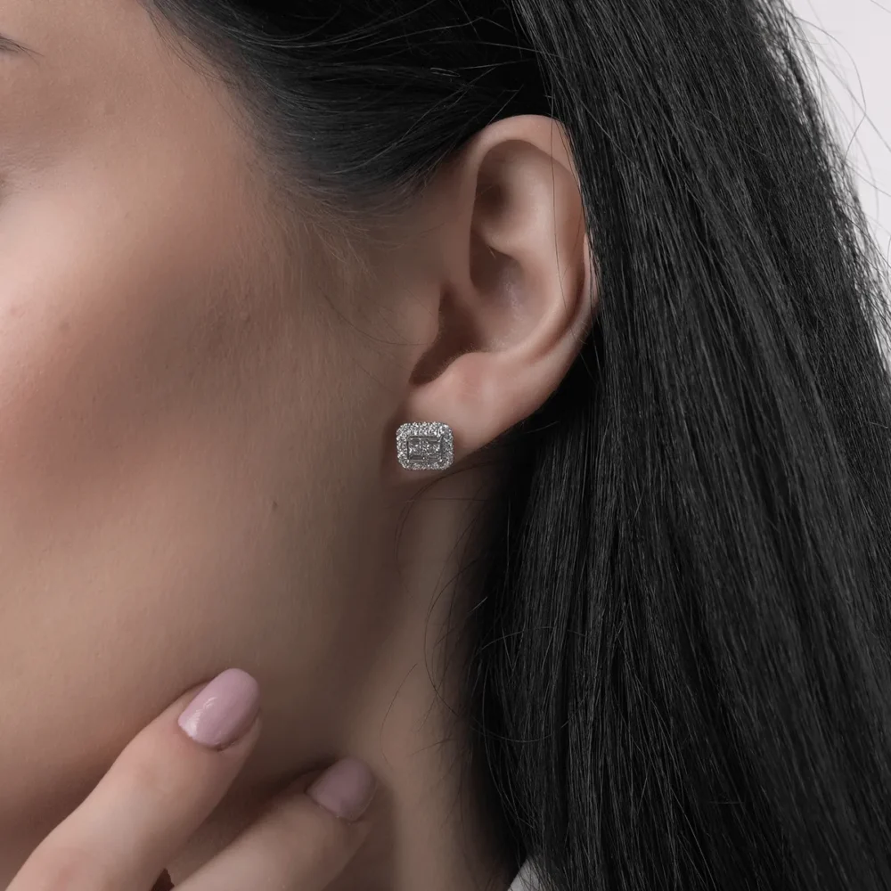 Cercei din aur alb cu diamante princess,baguette si rotunde de 0.59ct - imagine 4