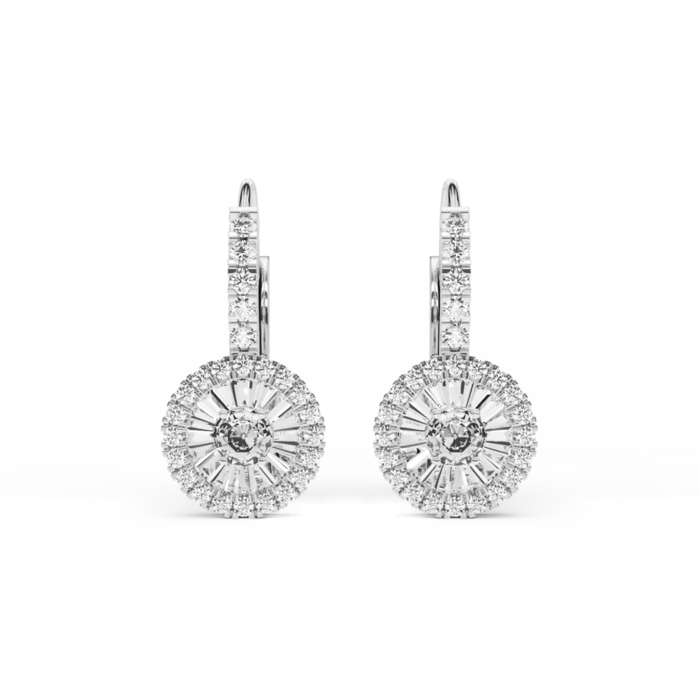 Cercei din aur alb cu diamante baguette si rotunde de 0.5ct - imagine 2