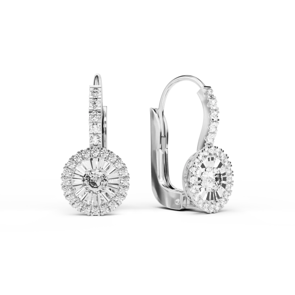 Cercei din aur alb cu diamante baguette si rotunde de 0.5ct