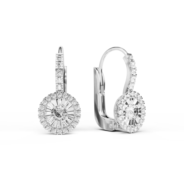 Cercei din aur alb cu diamante baguette si rotunde de 0.5ct