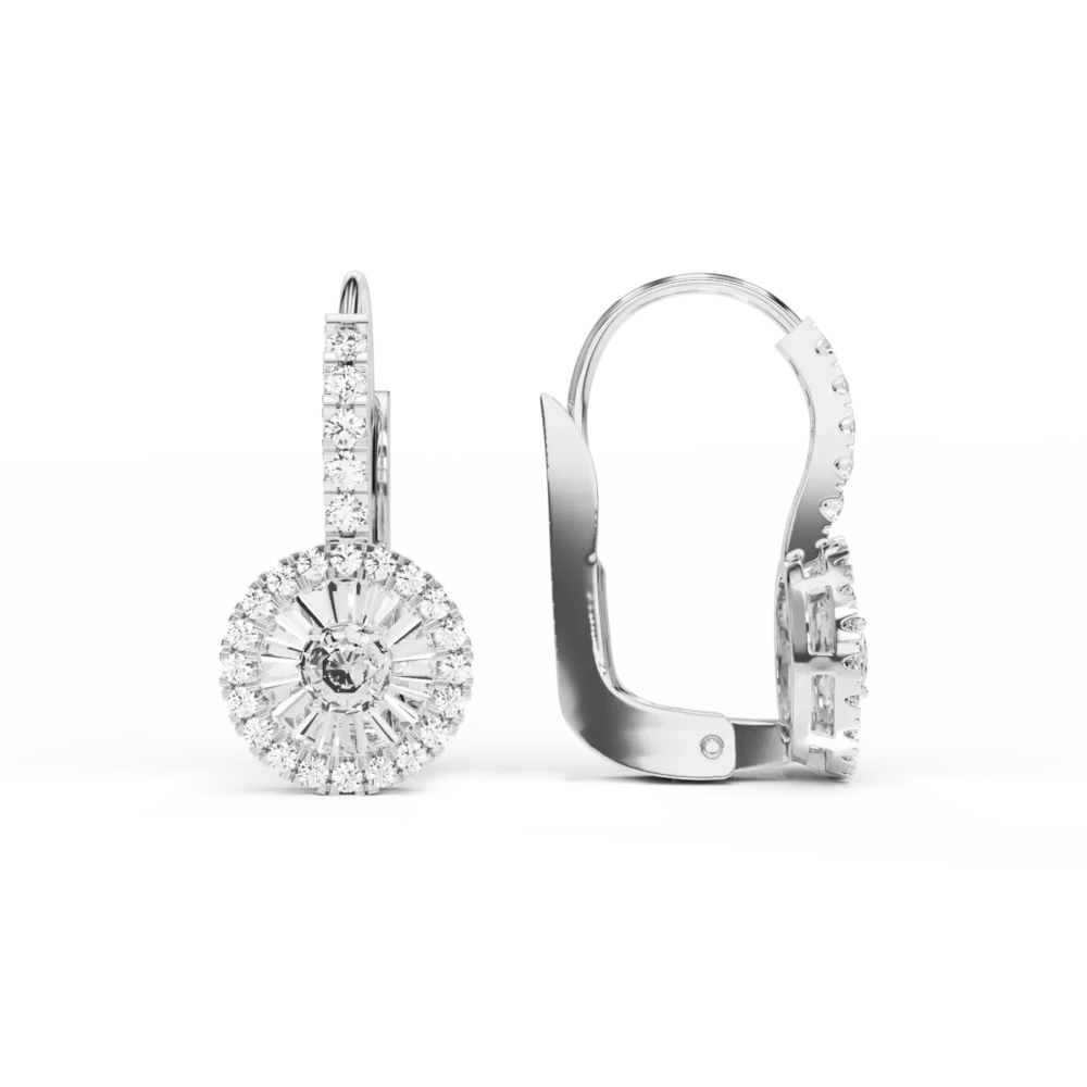 Cercei din aur alb cu diamante baguette si rotunde de 0.5ct - imagine 3