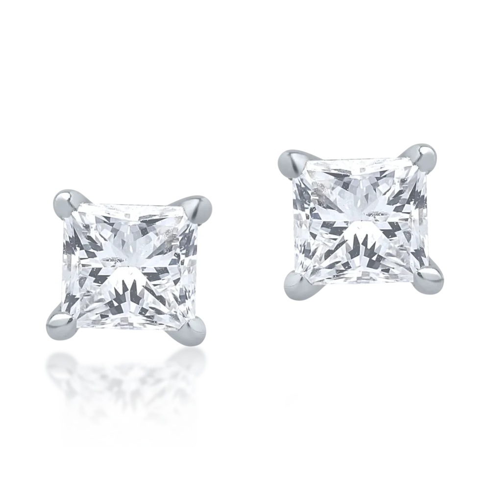 Cercei din aur alb cu diamante princess de 0.6ct - imagine 2