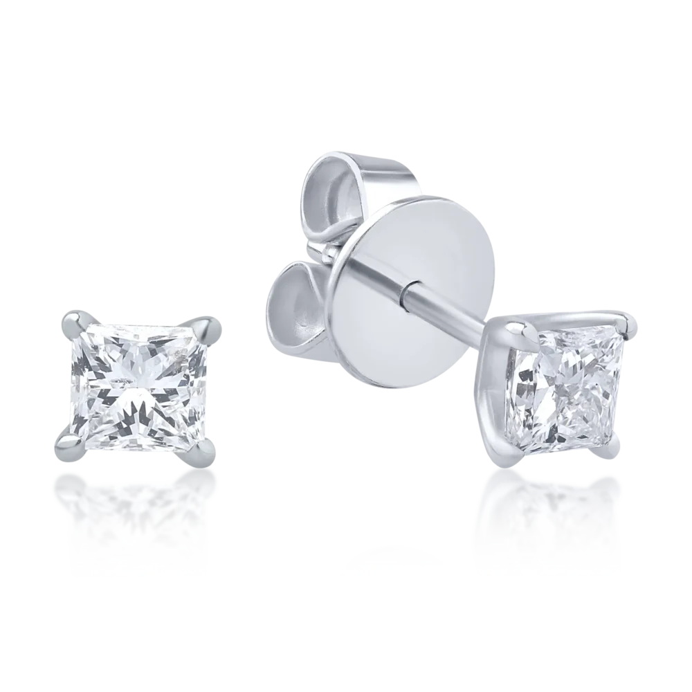 Cercei din aur alb cu diamante princess de 0.6ct