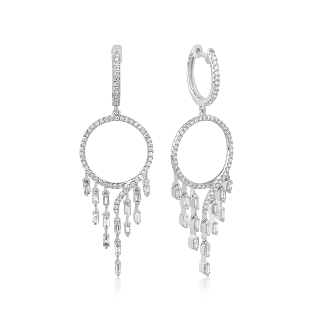 Cercei din aur alb cu diamante baguette si rotunde de 0.728ct