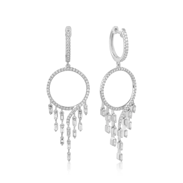 Cercei din aur alb cu diamante baguette si rotunde de 0.728ct