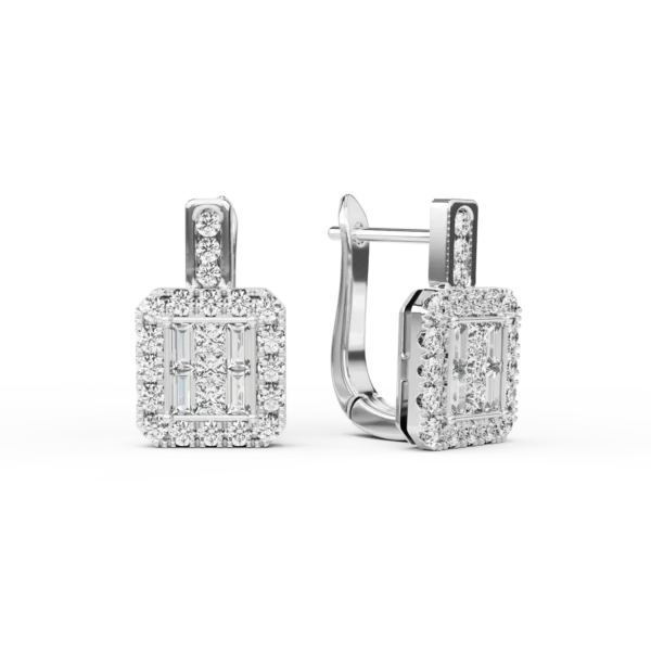 Cercei din aur alb cu diamante princess,baguette si rotunde de 0.74ct