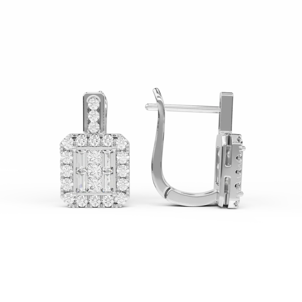 Cercei din aur alb cu diamante princess,baguette si rotunde de 0.74ct - imagine 3
