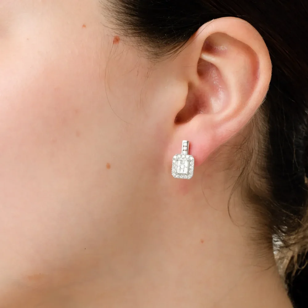 Cercei din aur alb cu diamante princess,baguette si rotunde de 0.74ct - imagine 4