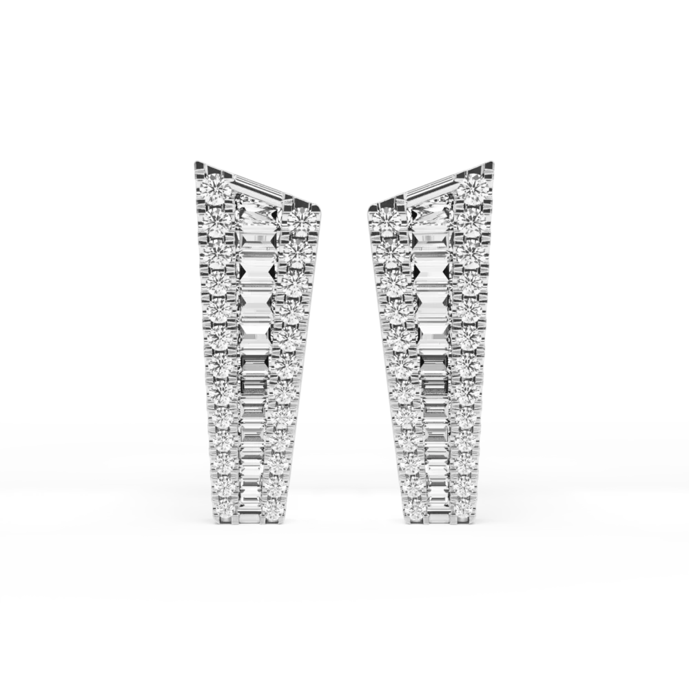 Cercei din aur alb cu diamante baguette si rotunde de 0.84ct - imagine 2