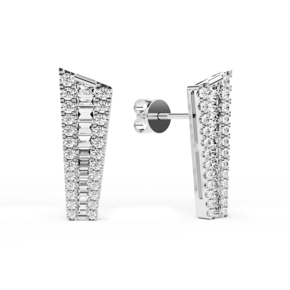 Cercei din aur alb cu diamante baguette si rotunde de 0.84ct