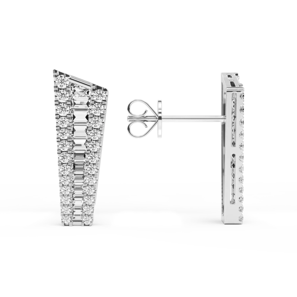 Cercei din aur alb cu diamante baguette si rotunde de 0.84ct - imagine 3