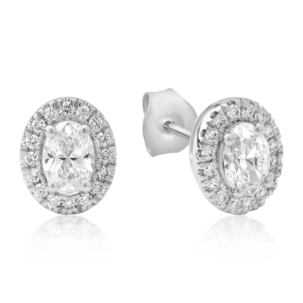 Cercei din aur alb cu diamante ovale si rotunde de 0.99ct