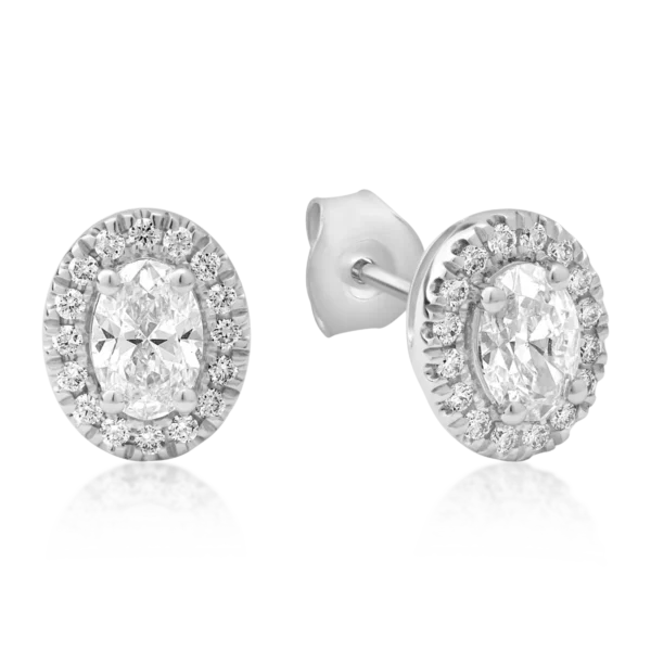 Cercei din aur alb cu diamante ovale si rotunde de 0.99ct