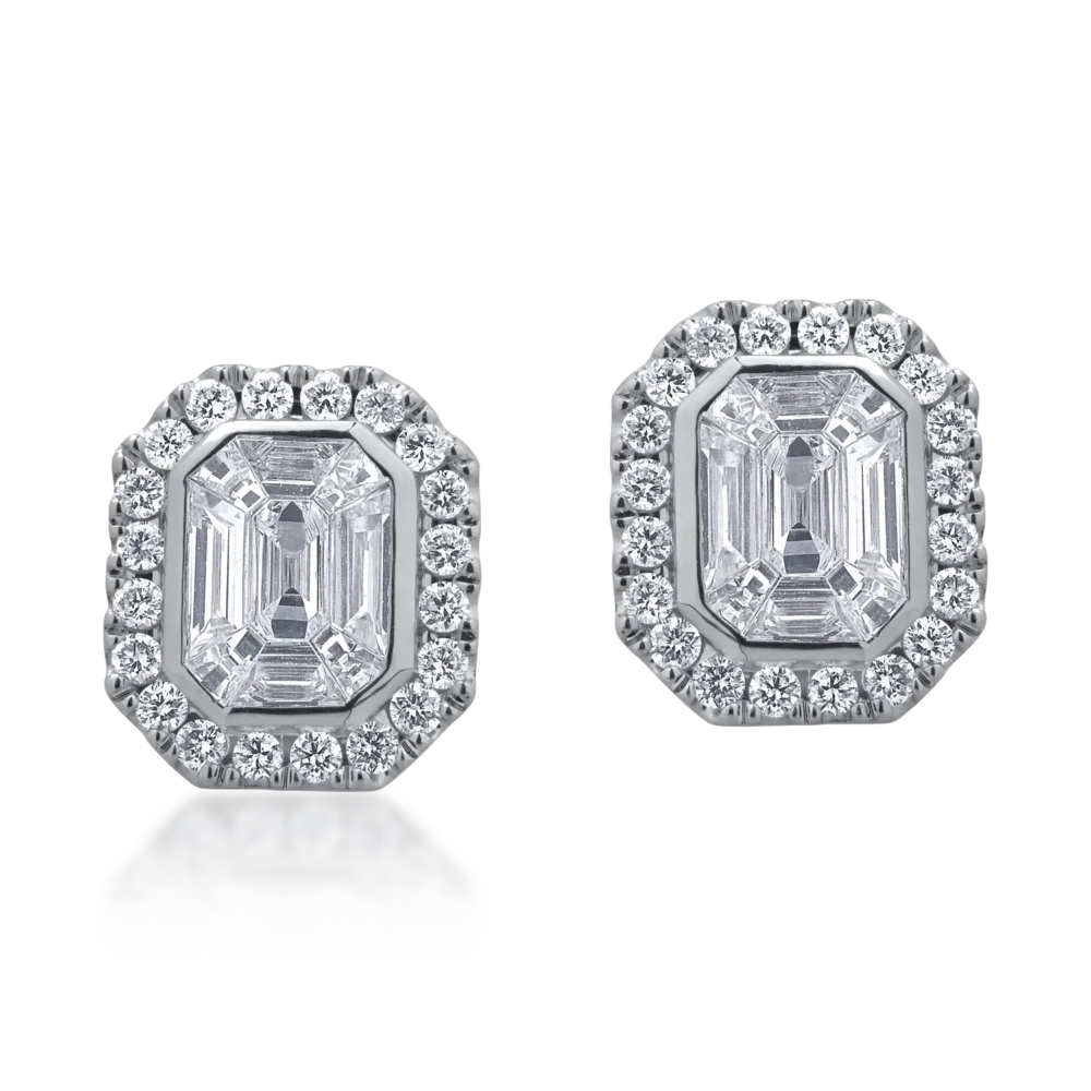 Cercei din aur alb cu diamante baguette si rotunde de 1.09ct - imagine 2