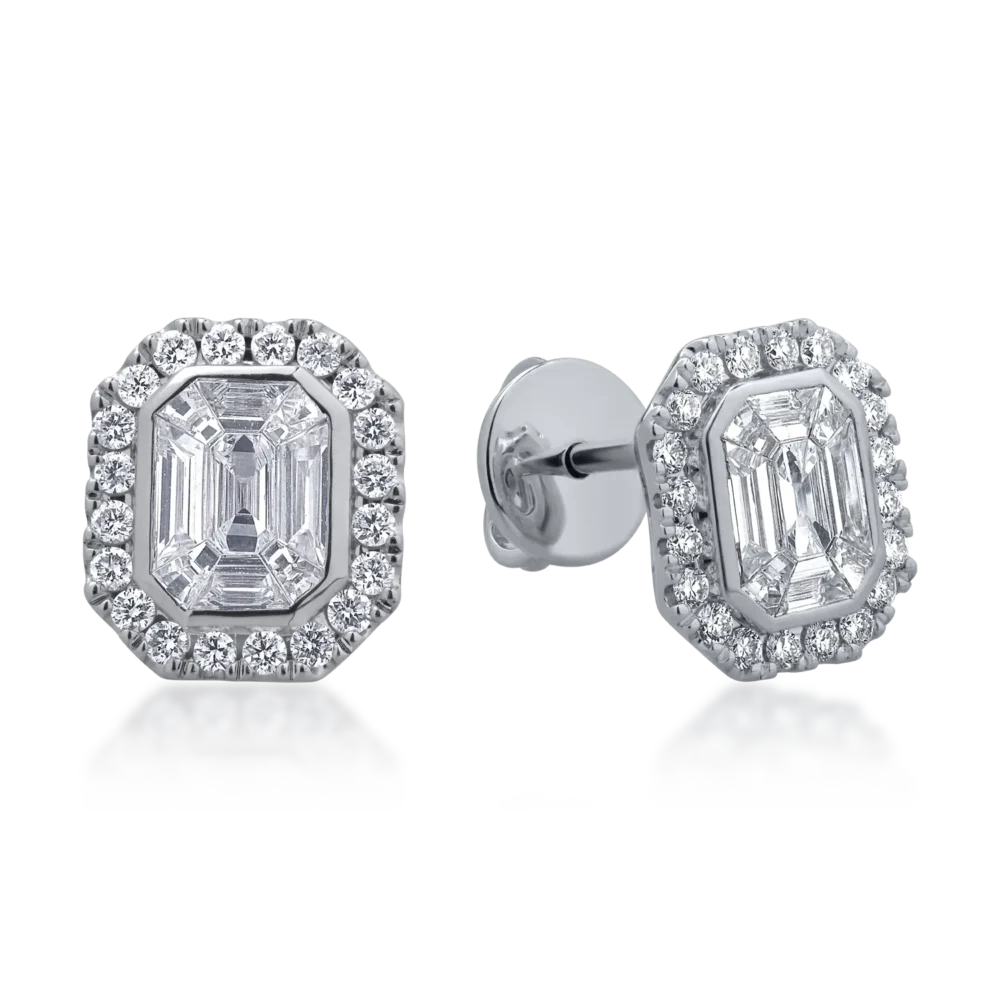 Cercei din aur alb cu diamante baguette si rotunde de 1.09ct