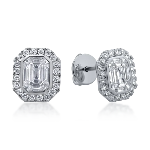 Cercei din aur alb cu diamante baguette si rotunde de 1.09ct