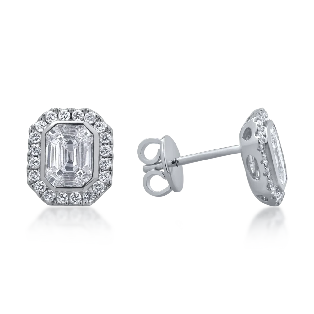 Cercei din aur alb cu diamante baguette si rotunde de 1.09ct - imagine 3