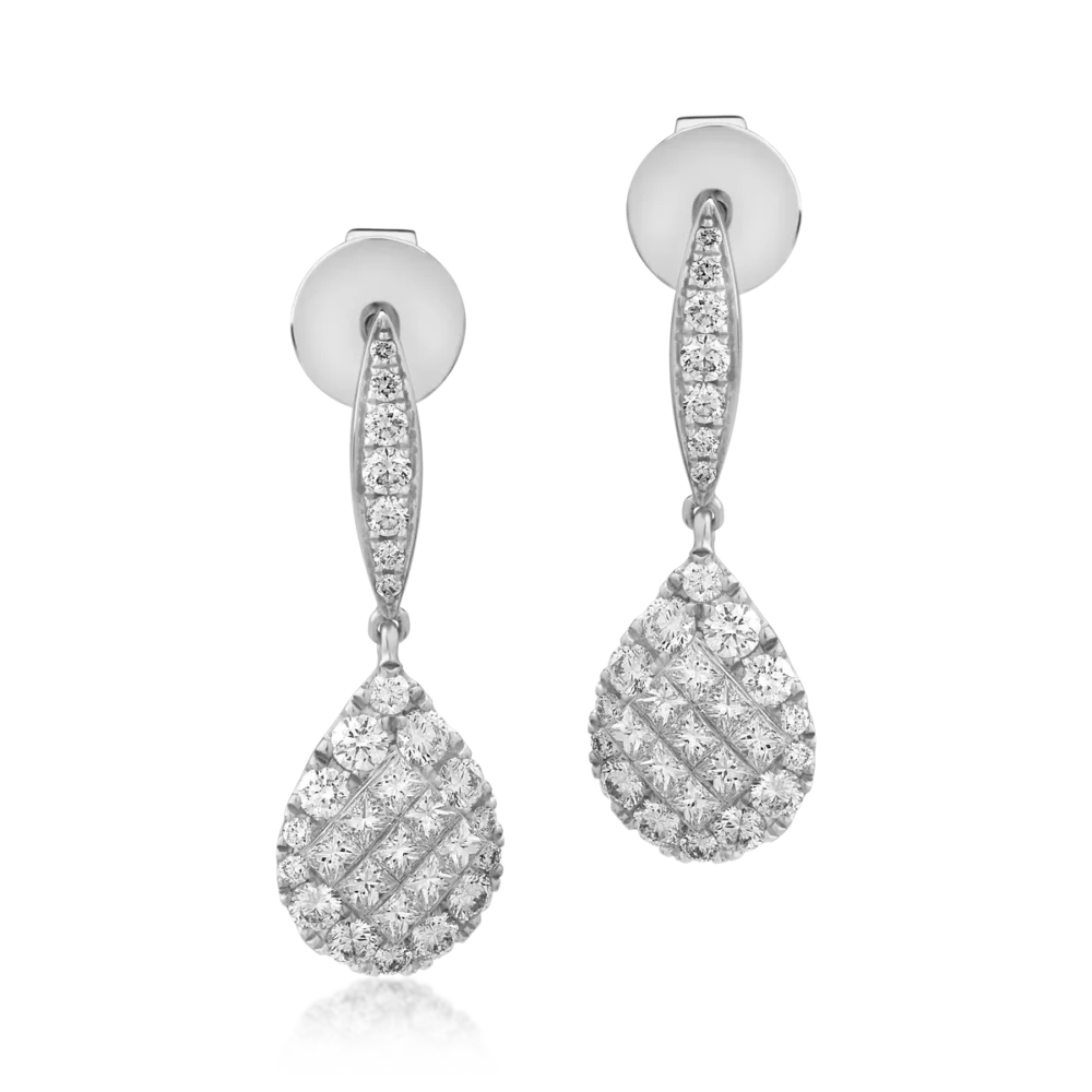 Cercei din aur alb cu diamante princess si rotunde de 1.24ct - imagine 2