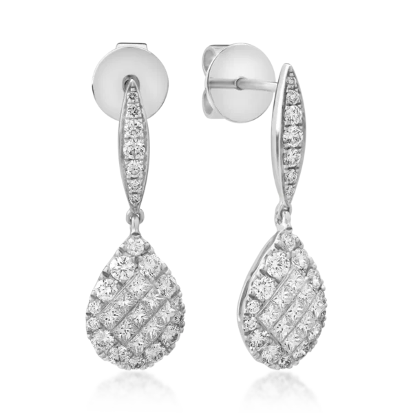 Cercei din aur alb cu diamante princess si rotunde de 1.24ct