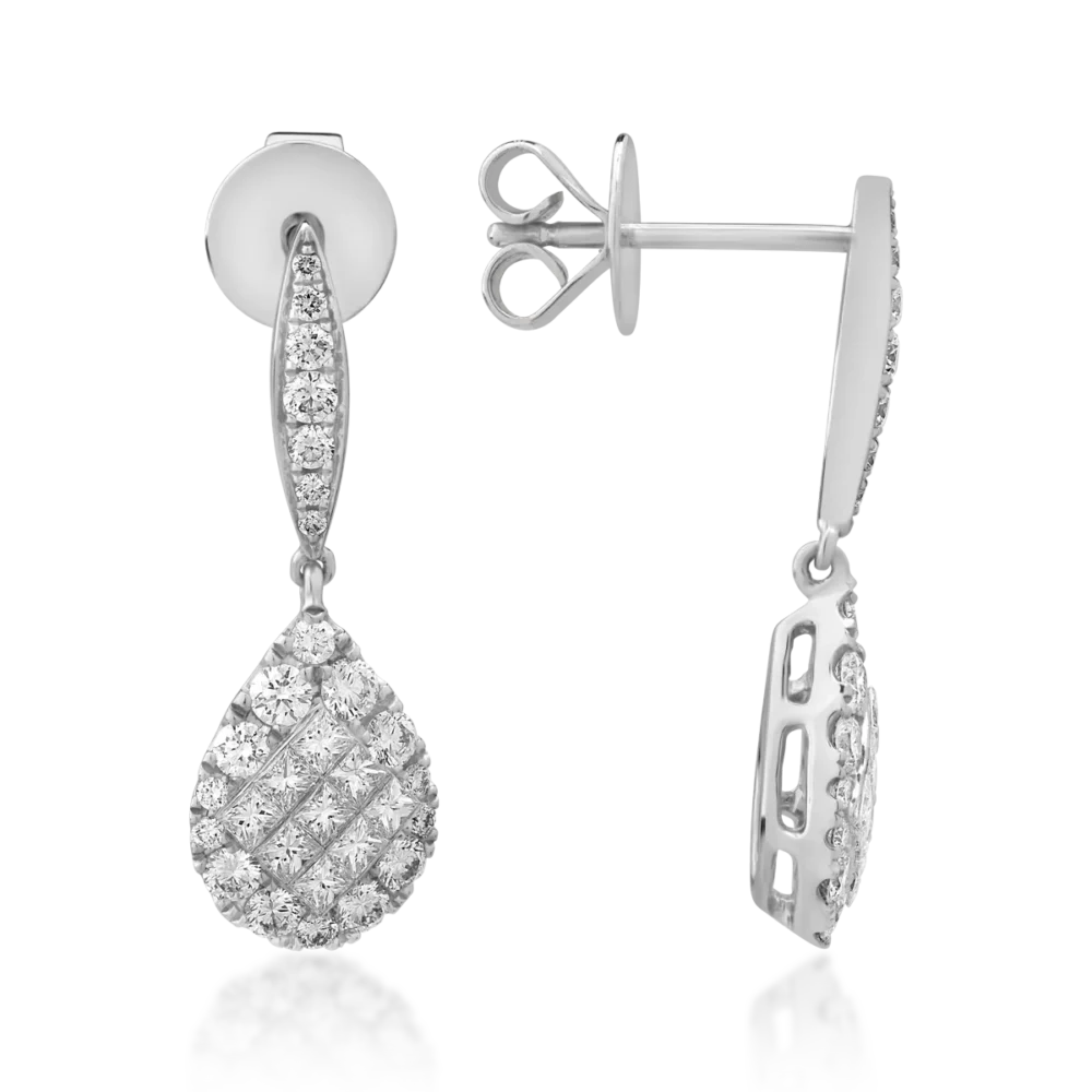 Cercei din aur alb cu diamante princess si rotunde de 1.24ct - imagine 3