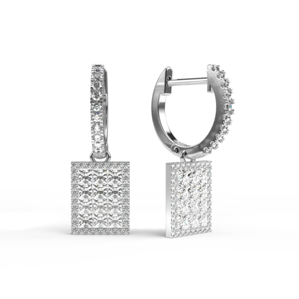 Cercei din aur alb cu diamante princess si rotunde de 1.32ct