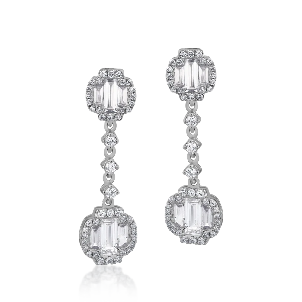 Cercei din aur alb cu diamante baguette si round de 1.36ct - imagine 2