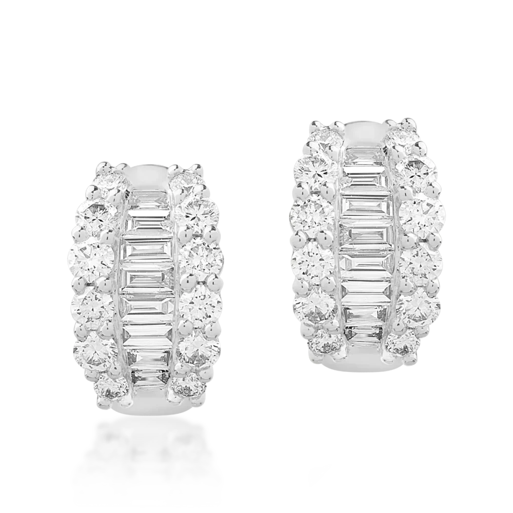 Cercei din aur alb cu diamante baguette si rotunde de 1.36ct - imagine 2