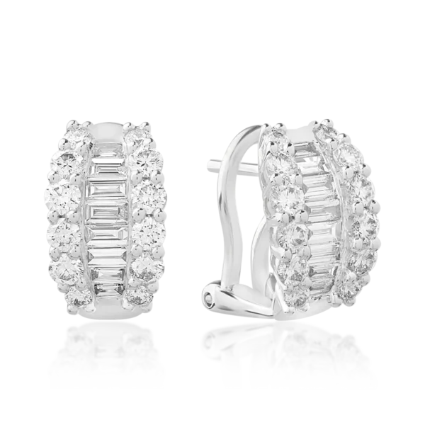 Cercei din aur alb cu diamante baguette si rotunde de 1.36ct