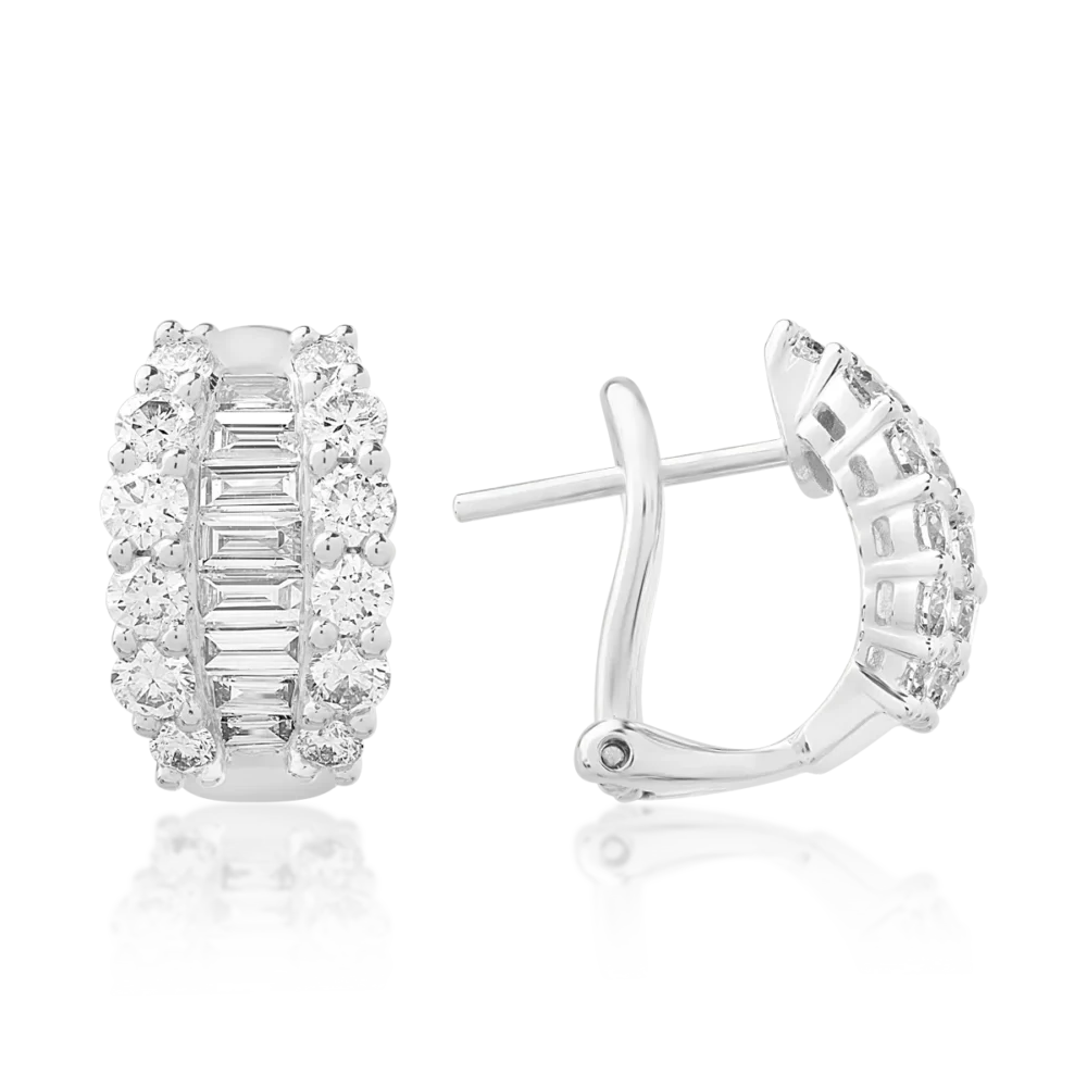Cercei din aur alb cu diamante baguette si rotunde de 1.36ct - imagine 3