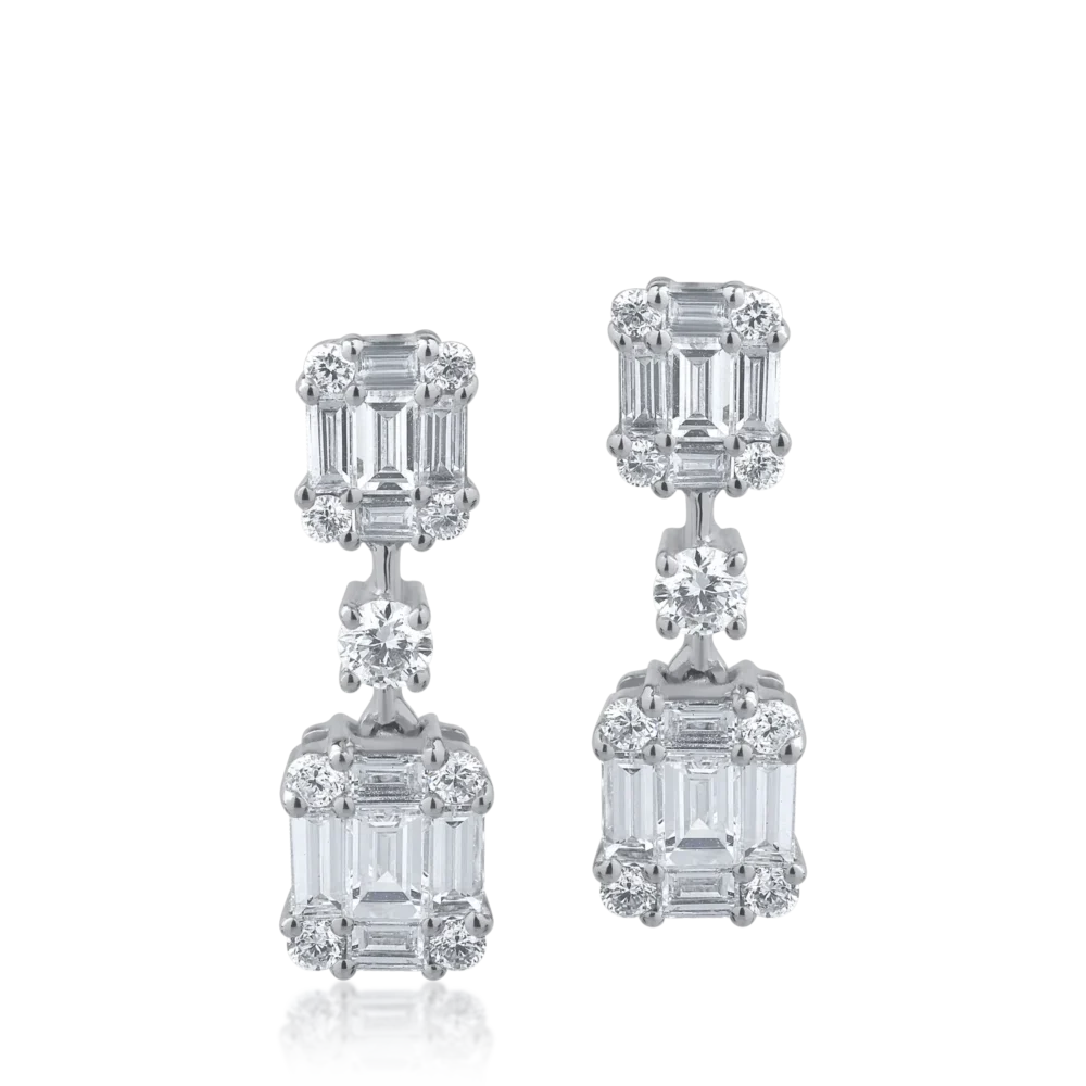 Cercei din aur alb cu diamante baguette si round de 1.79ct - imagine 2