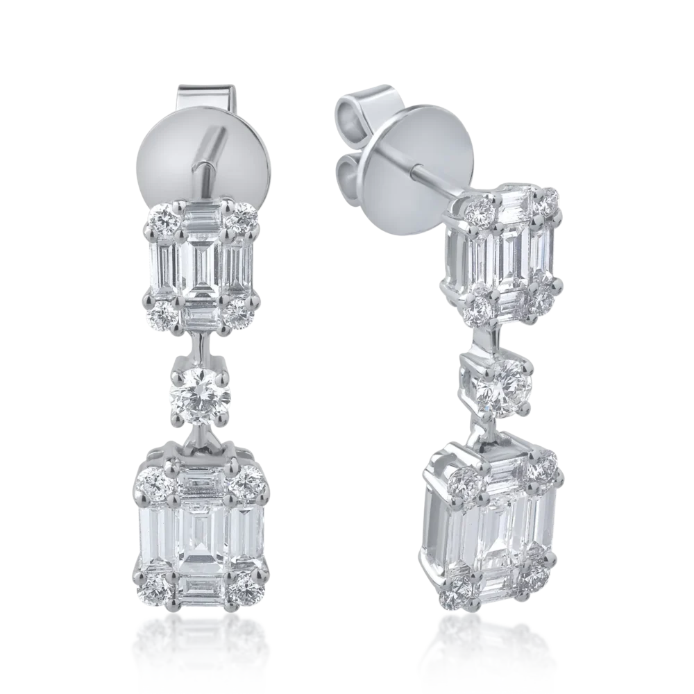 Cercei din aur alb cu diamante baguette si round de 1.79ct