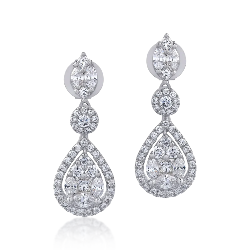 Cercei din aur alb cu diamante princess,marquise si rotunde de 1.83ct - imagine 2